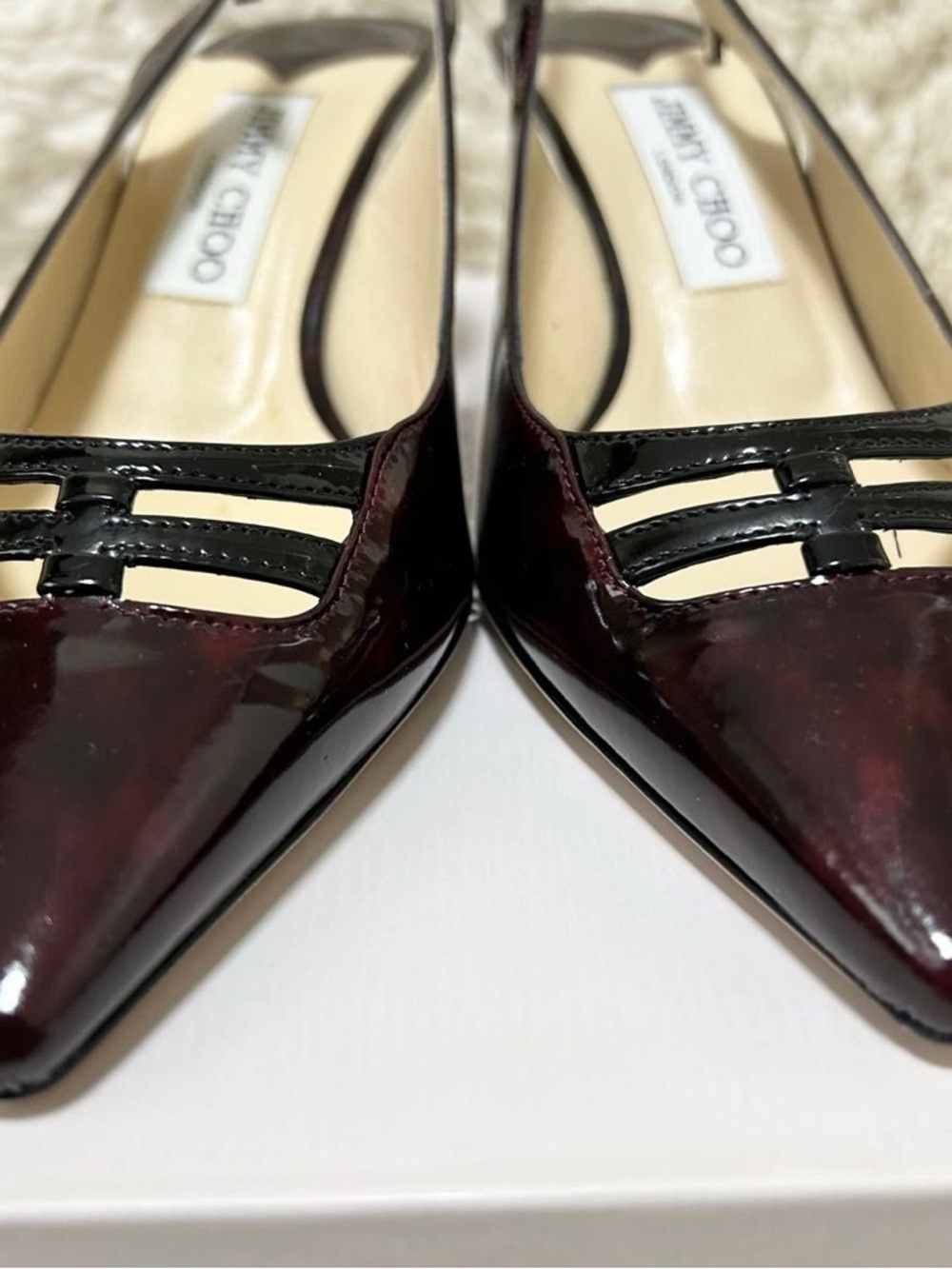 Jimmy Choo Women's Burgundy and Black Patent Pointed Slingback Heels